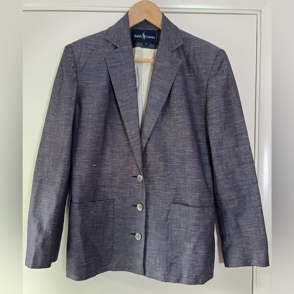 Ralph Lauren Blue Label Chambray Linen Cotton Blazer Coastal Preppy Old Money